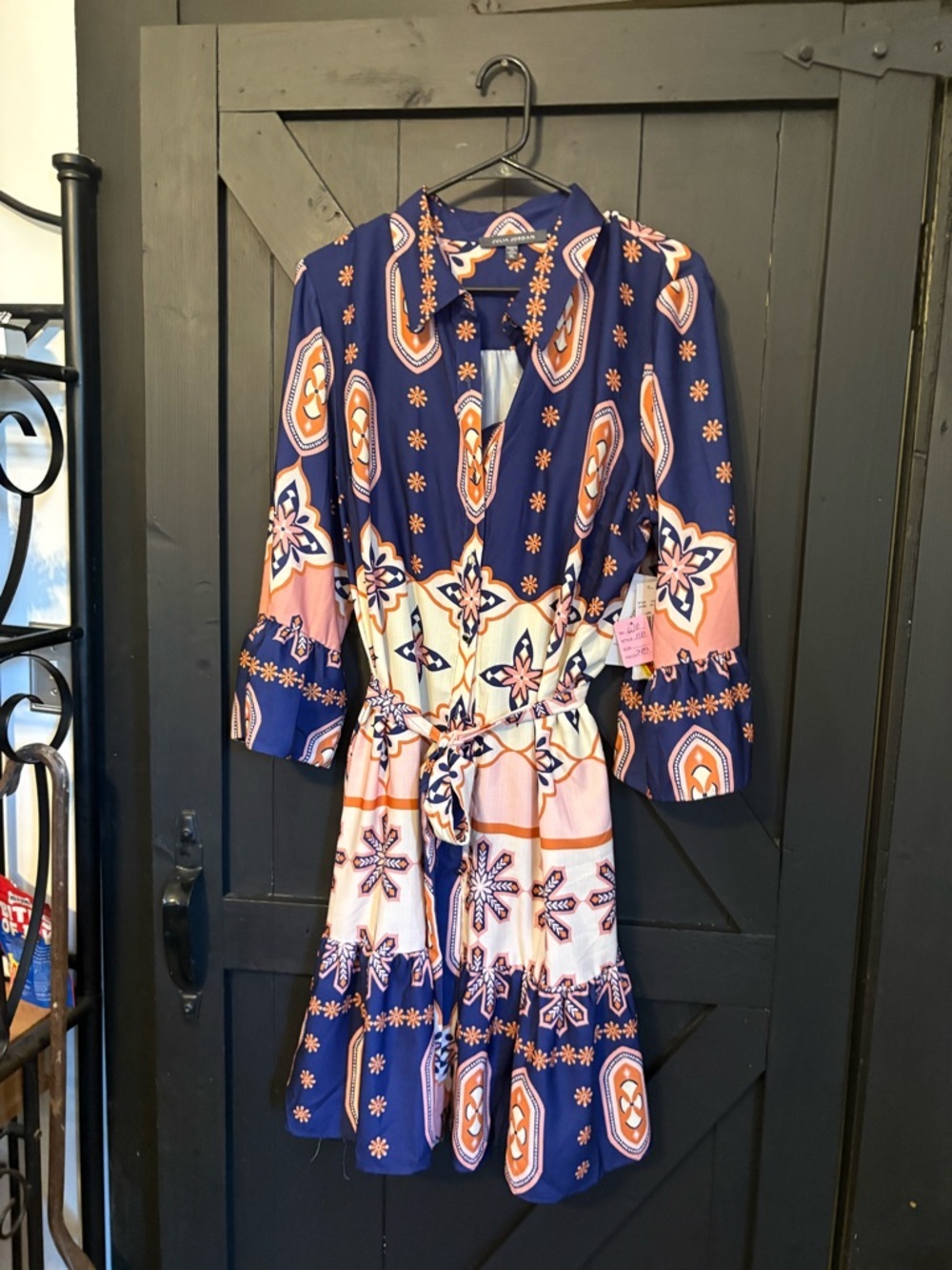 julia jordan Navy and Peach Printed Mini Shirt Dress
